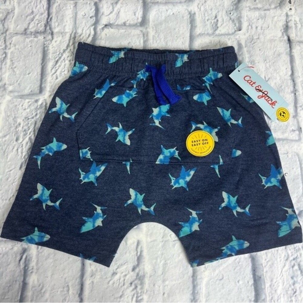 Cat and Jack shark navy shorts with pocket and drawstring